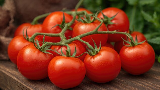 Vibrant red fresh organic cherry tomatoes, fiber-dense choice