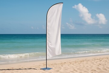Blank Curved-Top Beach Flag by the Ocean