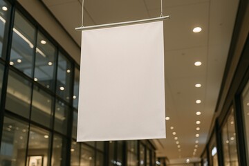 Blank Hanging Banner in Modern Shopping Mall