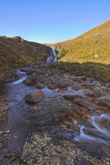 Eas a' Bhradain (Salmon) waterfall on the Allt Coire nam Bruadaran just before emptying into Loch Ainort, off the A87 road. Isle of Skye-Scotland-073