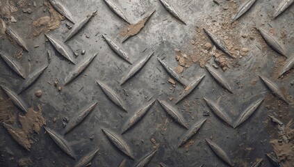 Weathered stainless steel diamond plate with dust, suitable for industrial design backgrounds