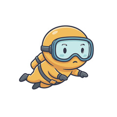 Cute Cartoon Diver in a Yellow Wetsuit and Goggles, Floating or Swimming Underwater, Perfect for Adventure, Ocean Exploration, and Scuba Diving Themes Vector Illustration.