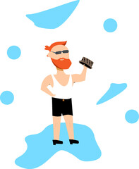 Flat Cartoon Illustration – Bearded Man with Abacus in Playful Style