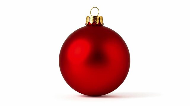 Red Christmas bauble with gold cap isolated on white background. Minimal festive ornament sphere for seasonal design, mockups, packaging, and branding.