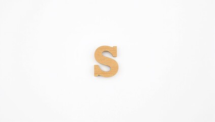 Single wooden letter S on a white backdrop, ideal for typography design