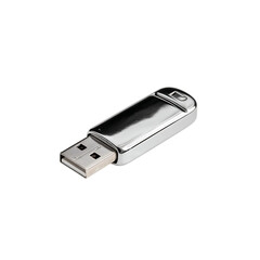 Silver usb flash drive isolated on transparent background for data storage use