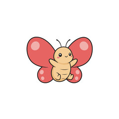 Cute Cartoon Butterfly with Red Wings and Yellow Body, Smiling and Flying, Adorable Insect Mascot for Nature, Spring, and Childhood Themes Vector Illustration Isolated on White Background.