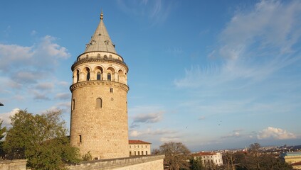 The historic tower in Istanbul against the blue sky, showcasing architectural significance and tourism appeal