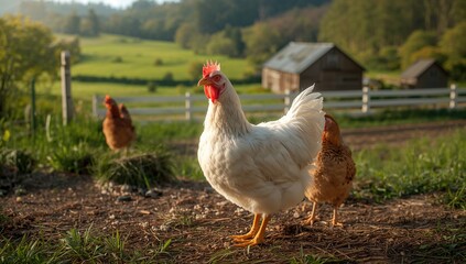Village domestic animals, chickens roaming freely, community life aspect