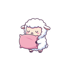 Cute Cartoon Lamb or Sheep Sleeping Peacefully and Hugging a Pink Pillow, Adorable Sleep Time and Cozy Rest Concept Vector Illustration Isolated on White Background.