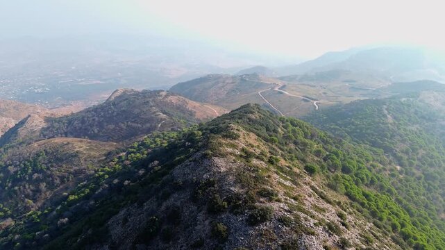 Aerial landscape view of Sierra de Mijas
Mountains. Mijas is a municipality in the Province of Málaga, in the autonomous community of Andalusia, Spain. Ambient Drone Landscape Exploration.
