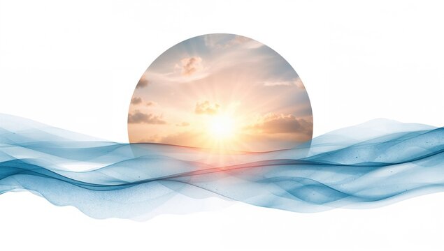 The evening sun's brilliant light pierced the clouds, enhancing the serene atmosphere - Powered by Adobe