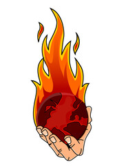 Illustration of a world held in flames