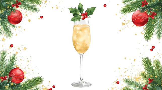 new year toast with champagne and winter greenery