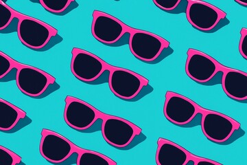 Pink sunglasses pattern on turquoise blue surface