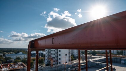 Fototapeta premium Steel Beam at the Apex of a Residential Structure, Structural Integrity