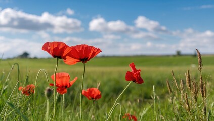 Obraz premium Poppies Blooming in the Meadow, seasonal change