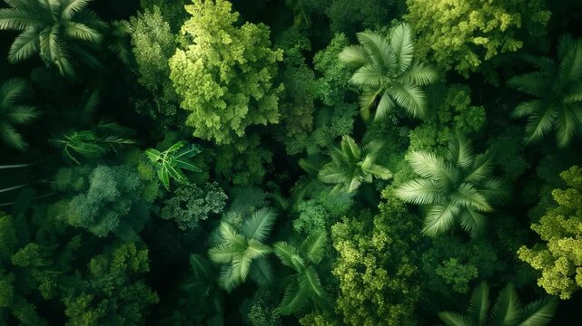 Lush green rainforest aerial top down view