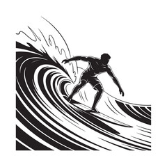 Fototapeta premium Surfer Riding Wave Vector Silhouette Icon Graphic