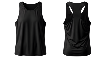 Front and back view of a black sleeveless athletic tank top