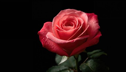 Fototapeta premium Black Background with Pink Rose, a symbol of love and romance, floral design for Valentine's Day