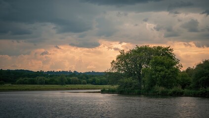 Gloomy atmospheric landscape with overcast skies, reflecting seasonal change