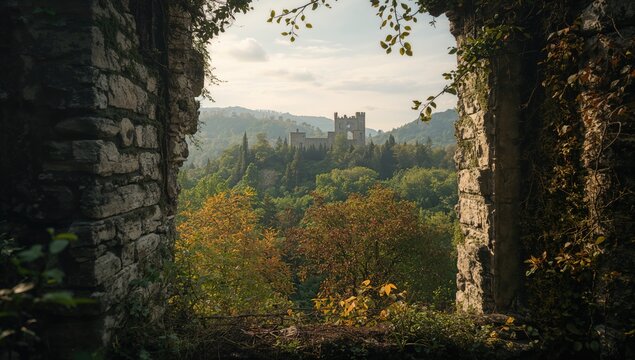 Dilapidated window in a deserted castle, erosion risk
