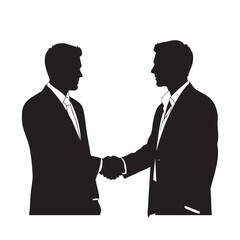 Fototapeta premium Silhouette of Two Businessmen Handshake Professional Greeting Partnership Agreement Conclusion Corporate Deal
