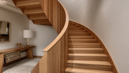 Obraz premium Staircase within a duplex residence, showcasing wooden elements and architectural design, emphasizing home construction