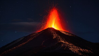 Night view of Volcano Stromboli, showcasing volcanic activity and erosion risk