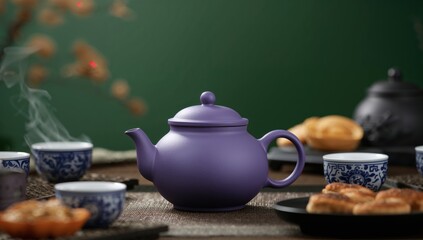Purple clay teapot, a traditional ceramic for brewing tea, promotes a refined brewing experience