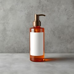Transparent bottle of perfume with white label on stone plate on a white background. Fragrance presentation with daylight. Trending concept in natural materials with plant shadows. Women's and men's