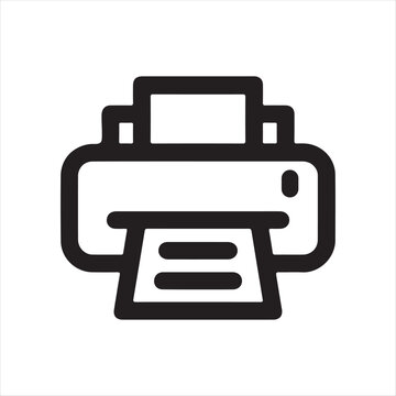 Simple black and white outline icon of a modern office printer or copier machine for printing documents