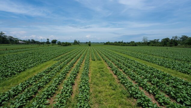 Rows of ginger plants growing in a cultivated field, highlighting agricultural practices