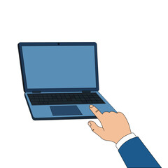 Hand touching laptop trackpad