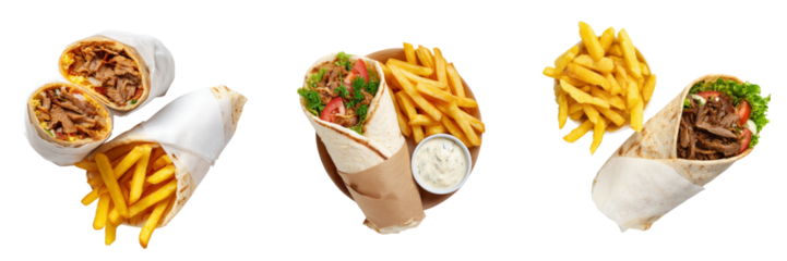 Enjoying delicious wraps and fries at a cozy restaurant indoor dining culinary delight