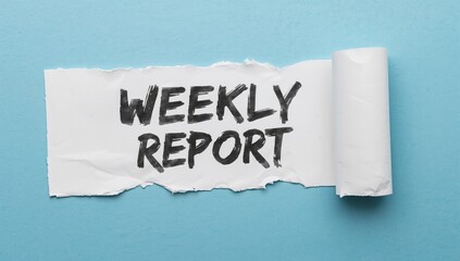 Weekly report message on a torn paper with a blue backdrop, functional background for text and layout