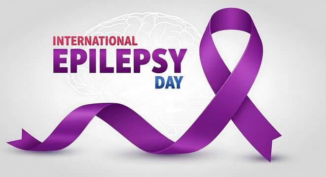 international epilepsy day is visually represented with a purple ribbon and subtle brain imagery raising awareness and promoting understanding of the condition