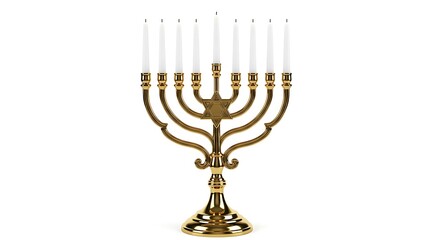 Fototapeta premium Golden menorah with nine white candles