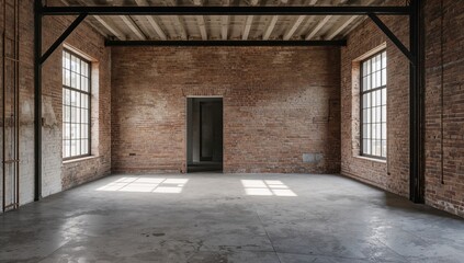 Fototapeta premium Ancient brick walls create an industrially gritty atmosphere in a loft-style interior, suitable for urban living