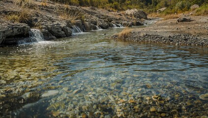 Natural spring water emerging from the earth at a mining site, highlighting the importance of water conservation