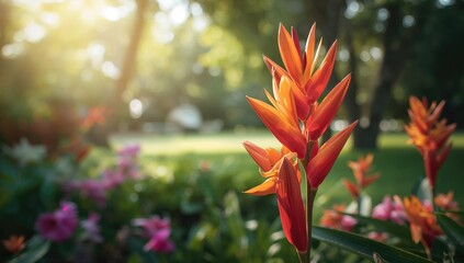 Tropical blooms in a park setting, ideal for editorial backgrounds