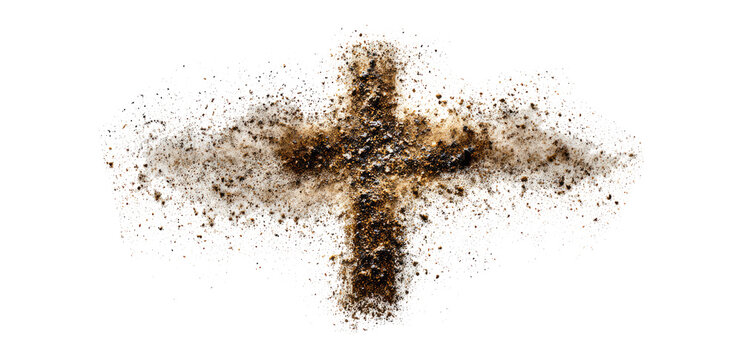 Ashes cross on white background. Ash Wednesday and the Easter holiday symbol
