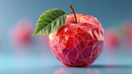 Red apple fruit with polygon mesh and leaf fresh food design concept