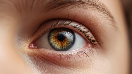 Obraz premium Extreme close-up of a human eye, showcasing intricate details and textures, focus on visual perception