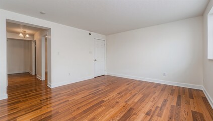 Fototapeta premium Minimalist Unoccupied Space with Wooden Flooring for Design and Layout Use