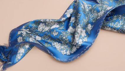 Patterned blue and white silk scarf for women, ideal for fashion accessories