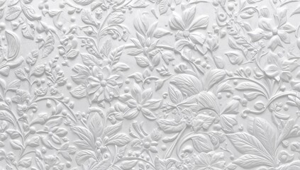 Fototapeta premium 3D embossed floral pattern featuring leaves and flowers, suitable for UI backdrop