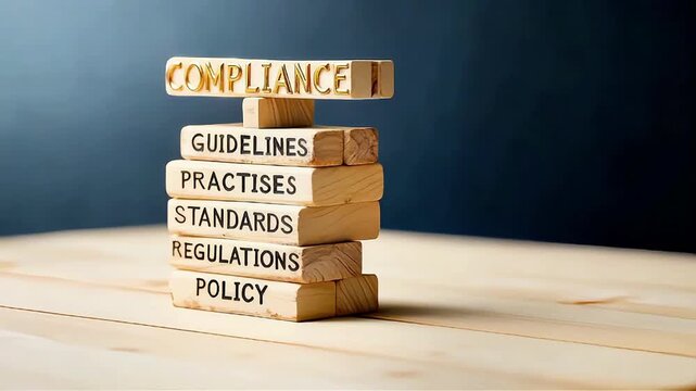 Balanced Justice: Stacked Wooden Blocks with Law, Lib, and Practices Engravings