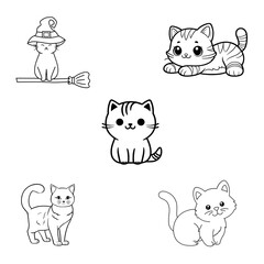 Collection of cute cartoon cats in various poses and styles